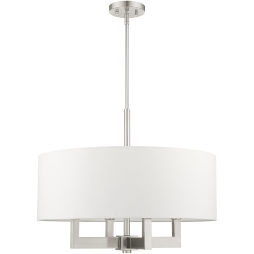 4 Light Brushed Nickel Chandelier with Hand Crafted Off White Fabric Hardback Shade-Lighting LumensChandeliers