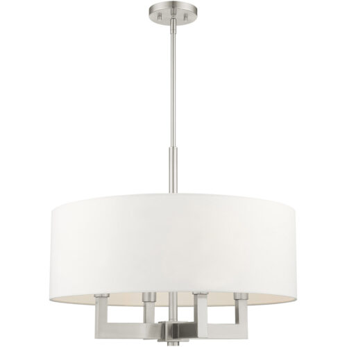 4 Light Brushed Nickel Chandelier with Hand Crafted Off White Fabric Hardback Shade-Lighting LumensChandeliers