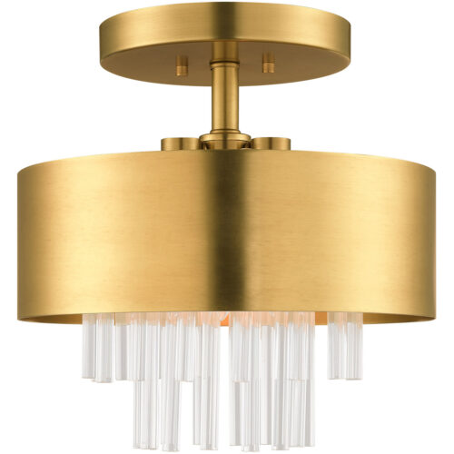 3 Light Natural Brass Ceiling Mount with Natural Brass Drum with Clear Crystal Rods Shade-Lighting LumensFlush Mount Ceiling Lights