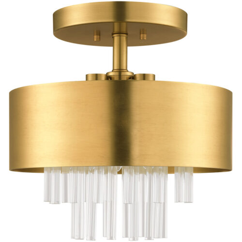 3 Light Natural Brass Ceiling Mount with Natural Brass Drum with Clear Crystal Rods Shade-Lighting LumensFlush Mount Ceiling Lights