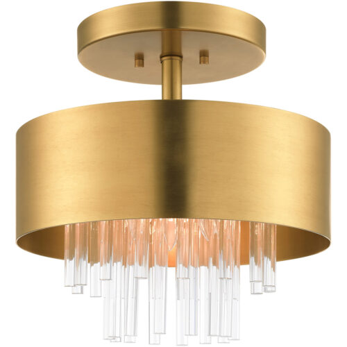 3 Light Natural Brass Ceiling Mount with Natural Brass Drum with Clear Crystal Rods Shade-Lighting LumensFlush Mount Ceiling Lights