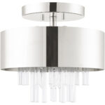 3 Light Polished Nickel Ceiling Mount with Polished Nickel Drum with Clear Crystal Rods Shade-Lighting LumensFlush Mount Ceiling Lights