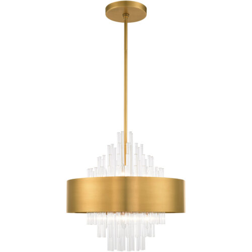 8 Light Natural Brass Pendant Chandelier with Natural Brass Drum with Clear Crystal Rods Shade-Lighting LumensChandeliers