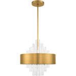 8 Light Natural Brass Pendant Chandelier with Natural Brass Drum with Clear Crystal Rods Shade-Lighting LumensChandeliers