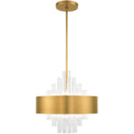 8 Light Natural Brass Pendant Chandelier with Natural Brass Drum with Clear Crystal Rods Shade-Lighting LumensChandeliers