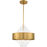 8 Light Natural Brass Pendant Chandelier with Natural Brass Drum with Clear Crystal Rods Shade-Lighting LumensChandeliers