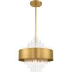 8 Light Natural Brass Pendant Chandelier with Natural Brass Drum with Clear Crystal Rods Shade-Lighting LumensChandeliers