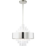 8 Light Polished Nickel Pendant Chandelier with Polished Nickel Drum with Clear Crystal Rods Shade-Lighting LumensChandeliers