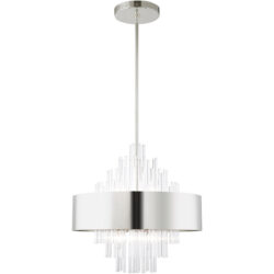 8 Light Polished Nickel Pendant Chandelier with Polished Nickel Drum with Clear Crystal Rods Shade-Lighting LumensChandeliers