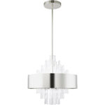 8 Light Polished Nickel Pendant Chandelier with Polished Nickel Drum with Clear Crystal Rods Shade-Lighting LumensChandeliers