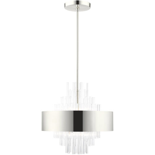 8 Light Polished Nickel Pendant Chandelier with Polished Nickel Drum with Clear Crystal Rods Shade-Lighting LumensChandeliers