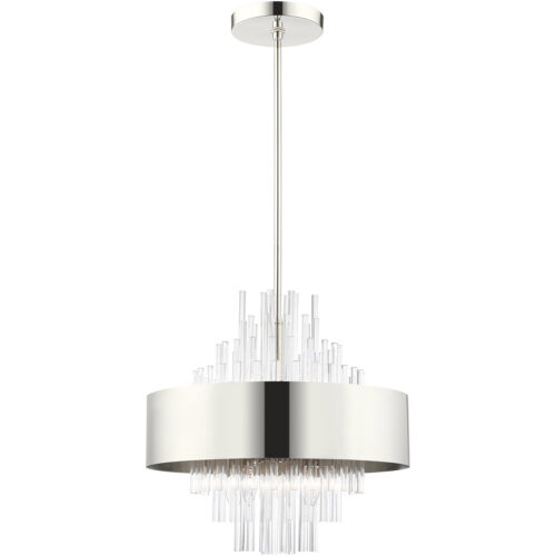 8 Light Polished Nickel Pendant Chandelier with Polished Nickel Drum with Clear Crystal Rods Shade-Lighting LumensChandeliers