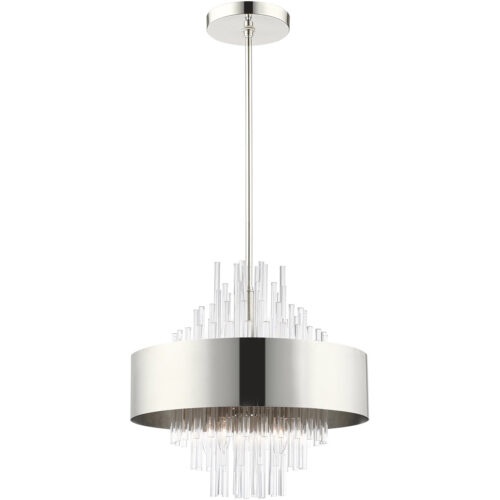 8 Light Polished Nickel Pendant Chandelier with Polished Nickel Drum with Clear Crystal Rods Shade-Lighting LumensChandeliers