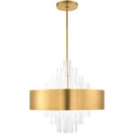 10 Light Natural Brass Pendant Chandelier with Natural Brass Drum with Clear Crystal Rods Shade-Lighting LumensChandeliers