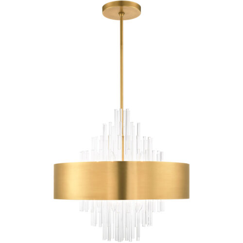 10 Light Natural Brass Pendant Chandelier with Natural Brass Drum with Clear Crystal Rods Shade-Lighting LumensChandeliers