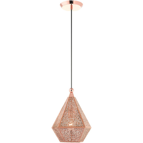 1 Light Rose Gold Pendant light Hanging Light Fixture with Rose Gold Filigreed Metal Shade-Lighting LumensPendant Lights