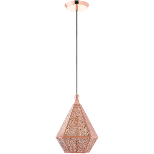 1 Light Rose Gold Pendant light Hanging Light Fixture with Rose Gold Filigreed Metal Shade-Lighting LumensPendant Lights