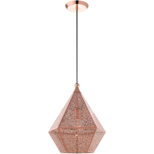 1 Light Rose Gold Pendant light Hanging Light Fixture with Rose Gold Filigreed Metal Shade-Lighting LumensPendant Lights