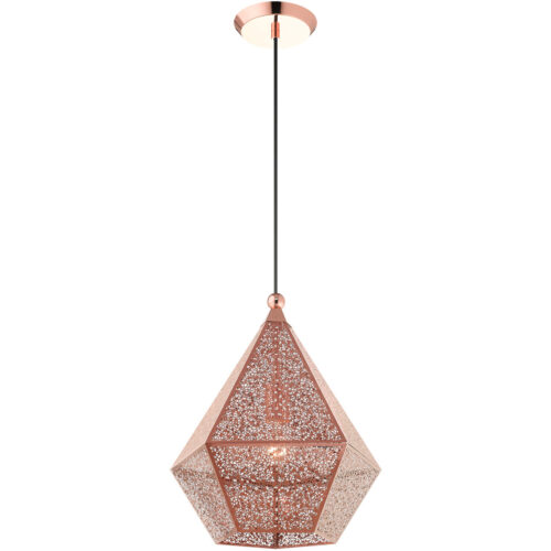 1 Light Rose Gold Pendant light Hanging Light Fixture with Rose Gold Filigreed Metal Shade-Lighting LumensPendant Lights