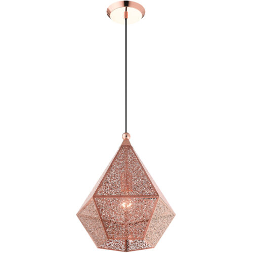 1 Light Rose Gold Pendant light Hanging Light Fixture with Rose Gold Filigreed Metal Shade-Lighting LumensPendant Lights