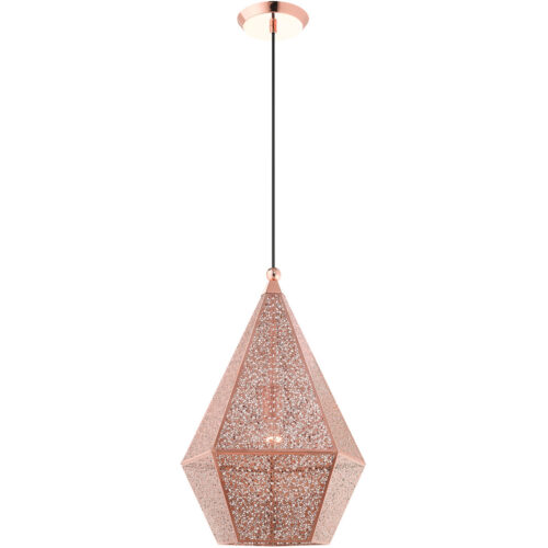 1 Light Rose Gold Pendant light Hanging Light Fixture with Rose Gold Filigreed Metal Shade-Lighting LumensPendant Lights