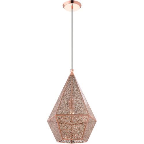 1 Light Rose Gold Pendant light Hanging Light Fixture with Rose Gold Filigreed Metal Shade-Lighting LumensPendant Lights