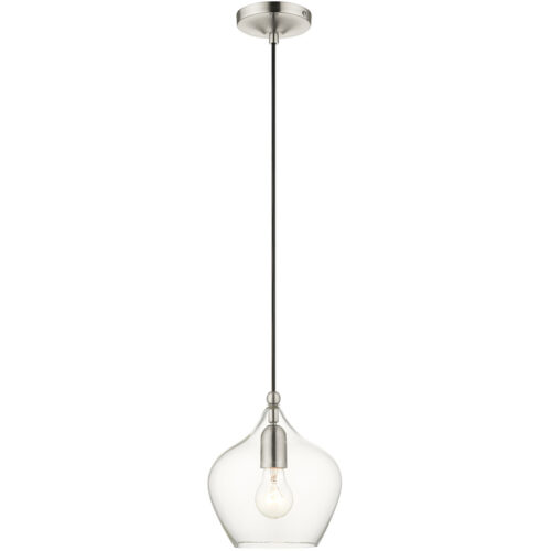 1 Light Brushed Nickel Mini Pendant with Clear Glass Shade-Lighting LumensPendant Lights