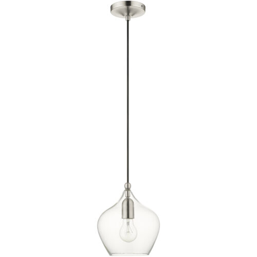 1 Light Brushed Nickel Mini Pendant with Clear Glass Shade-Lighting LumensPendant Lights