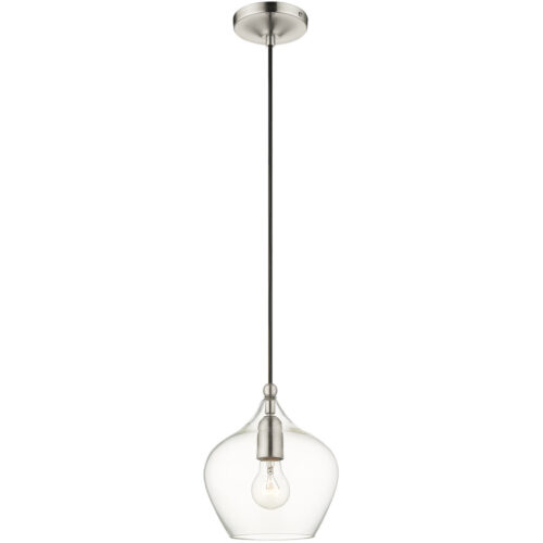 1 Light Brushed Nickel Mini Pendant with Clear Glass Shade-Lighting LumensPendant Lights