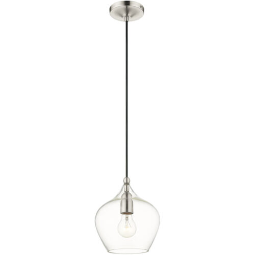 1 Light Brushed Nickel Mini Pendant with Clear Glass Shade-Lighting LumensPendant Lights