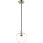 1 Light Brushed Nickel Mini Pendant with Clear Glass Shade-Lighting LumensPendant Lights