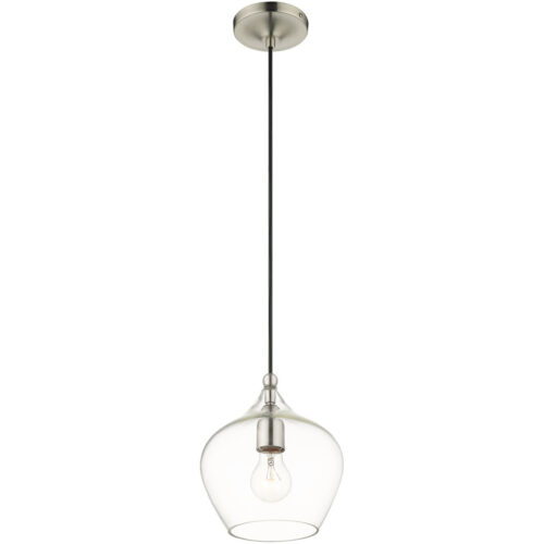 1 Light Brushed Nickel Mini Pendant with Clear Glass Shade-Lighting LumensPendant Lights