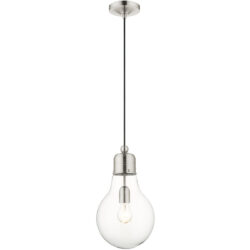 1 Light Brushed Nickel Mini Pendant with Clear Glass Shade-Lighting LumensPendant Lights