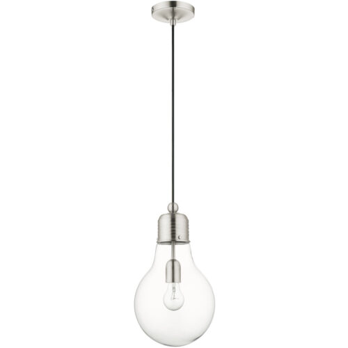 1 Light Brushed Nickel Mini Pendant with Clear Glass Shade-Lighting LumensPendant Lights