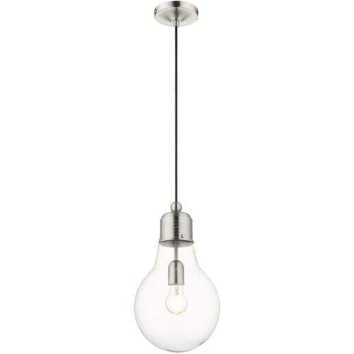 1 Light Brushed Nickel Mini Pendant with Clear Glass Shade-Lighting LumensPendant Lights