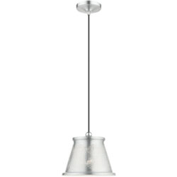 1 Light Brushed Aluminum Mini Pendant light Hanging Light Fixture with Brushed Aluminum with Shiny White finish Inside Shade-Lighting LumensPendant Lights