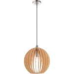 1 Light Brushed Nickel Mini Pendant light Hanging Light Fixture with Round Wood Shade-Lighting LumensPendant Lights