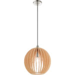 1 Light Brushed Nickel Mini Pendant light Hanging Light Fixture with Round Wood Shade-Lighting LumensPendant Lights