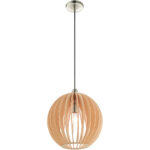 1 Light Brushed Nickel Mini Pendant light Hanging Light Fixture with Round Wood Shade-Lighting LumensPendant Lights