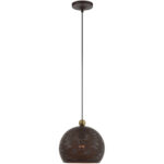 1 Light Bronze Pendant light Hanging Light Fixture with Bronze Ornamental Metal with Gold finish Inside Shade-Lighting LumensPendant Lights