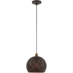 1 Light Bronze Pendant light Hanging Light Fixture with Bronze Ornamental Metal with Gold finish Inside Shade-Lighting LumensPendant Lights