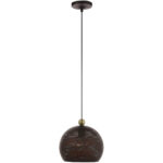 1 Light Bronze Pendant light Hanging Light Fixture with Bronze Ornamental Metal with Gold finish Inside Shade-Lighting LumensPendant Lights