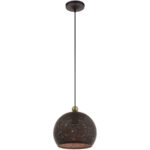 1 Light Bronze Pendant light Hanging Light Fixture with Bronze Ornamental Metal with Gold finish Inside Shade-Lighting LumensPendant Lights