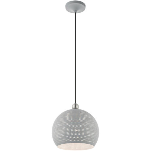 1 Light Nordic Gray Pendant light Hanging Light Fixture with Nordic Gray Ornamental Metal with White finish Inside Shade-Lighting LumensPendant Lights