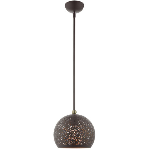 1 Light Bronze Pendant light Hanging Light Fixture with Bronze Filigreed Ornamental Metal with Gold finish Inside Shade-Lighting LumensPendant Lights