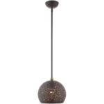 1 Light Bronze Pendant light Hanging Light Fixture with Bronze Filigreed Ornamental Metal with Gold finish Inside Shade-Lighting LumensPendant Lights