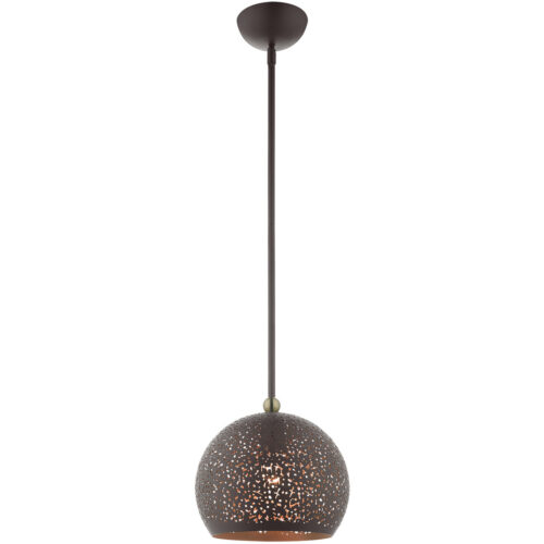 1 Light Bronze Pendant light Hanging Light Fixture with Bronze Filigreed Ornamental Metal with Gold finish Inside Shade-Lighting LumensPendant Lights