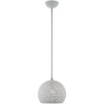 1 Light Nordic Gray Pendant light Hanging Light Fixture with Nordic Gray Filigreed Metal with White finish Inside Shade-Lighting LumensPendant Lights