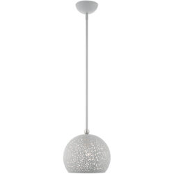 1 Light Nordic Gray Pendant light Hanging Light Fixture with Nordic Gray Filigreed Metal with White finish Inside Shade-Lighting LumensPendant Lights