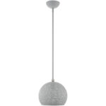 1 Light Nordic Gray Pendant light Hanging Light Fixture with Nordic Gray Filigreed Metal with White finish Inside Shade-Lighting LumensPendant Lights